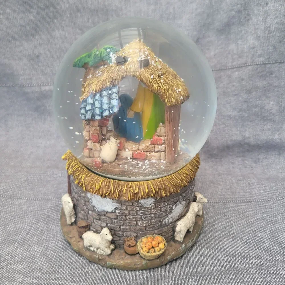 Nativity Manger Musical Snow Globe O Little Town of Bethlehem Works